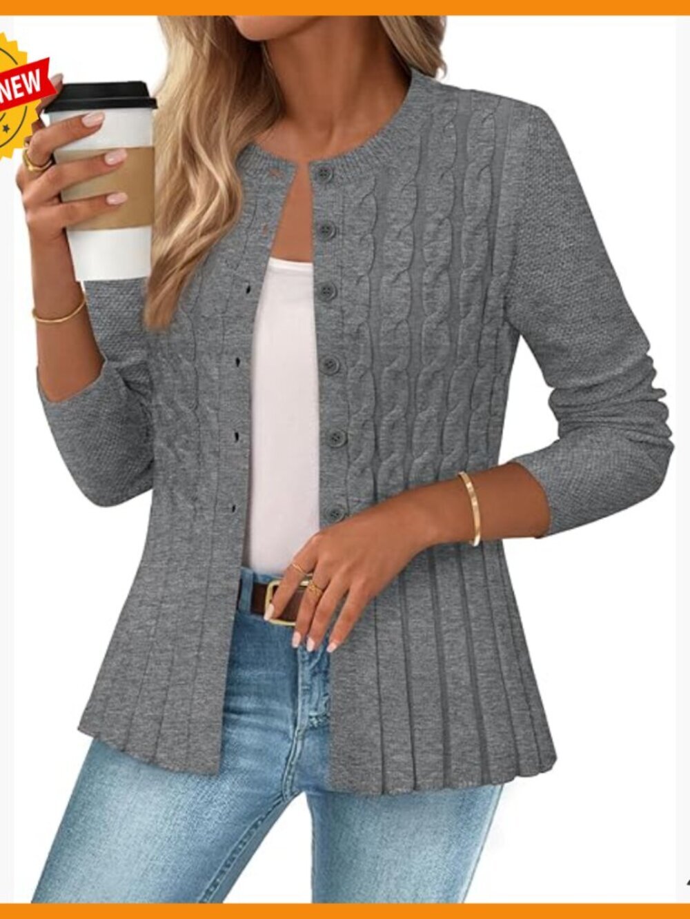 Cable Knit Peplum Cardigan Sweater Open Front Button Down Soft Knitted